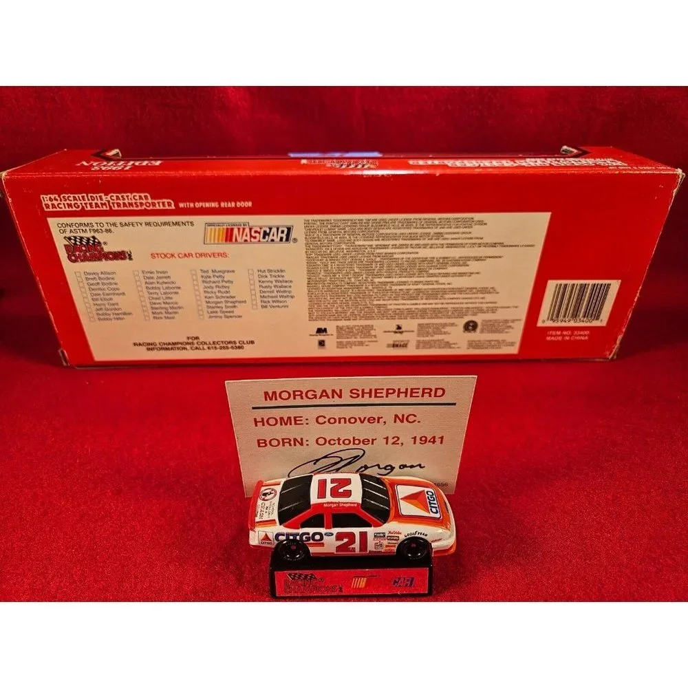 MORGAN SHEPHERD NASCAR‎ TRANSPORTER BUNDLE w/MATCHING STOCKCAR & PLAYER CARD